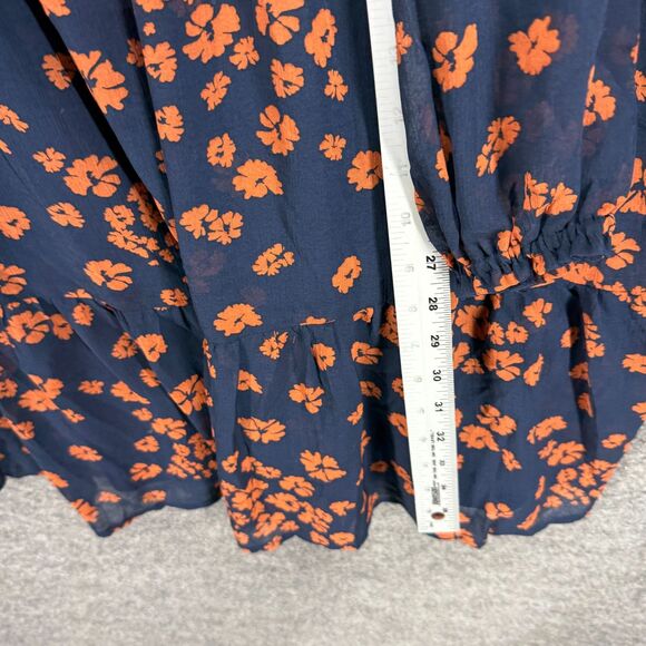 Time And Tru Dress Women L Large Blue Floral Shift Midi Button Long Sleeve Lined - Picture 6 of 7